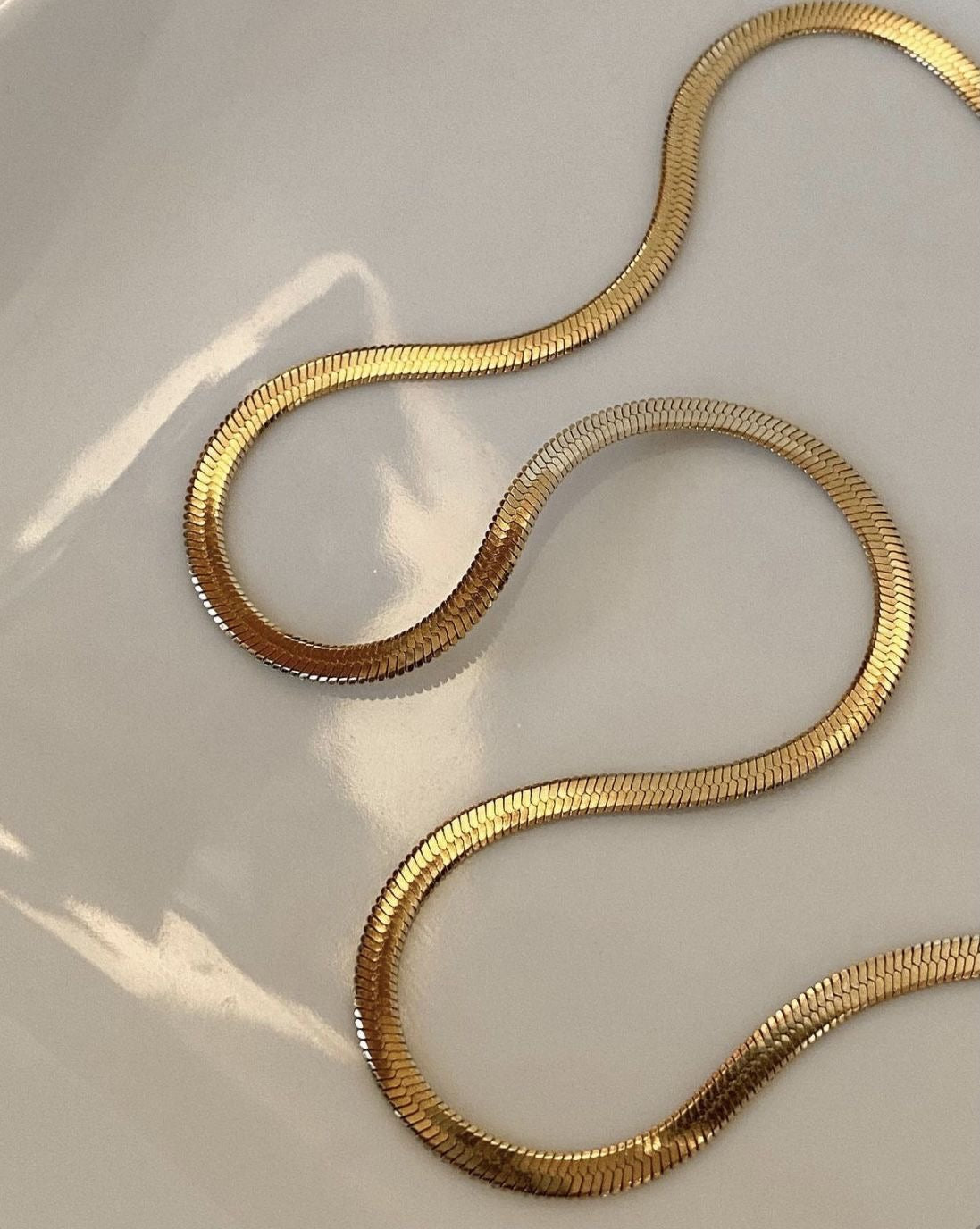 18ct Gold Plated Herringbone Snake Chain Necklace