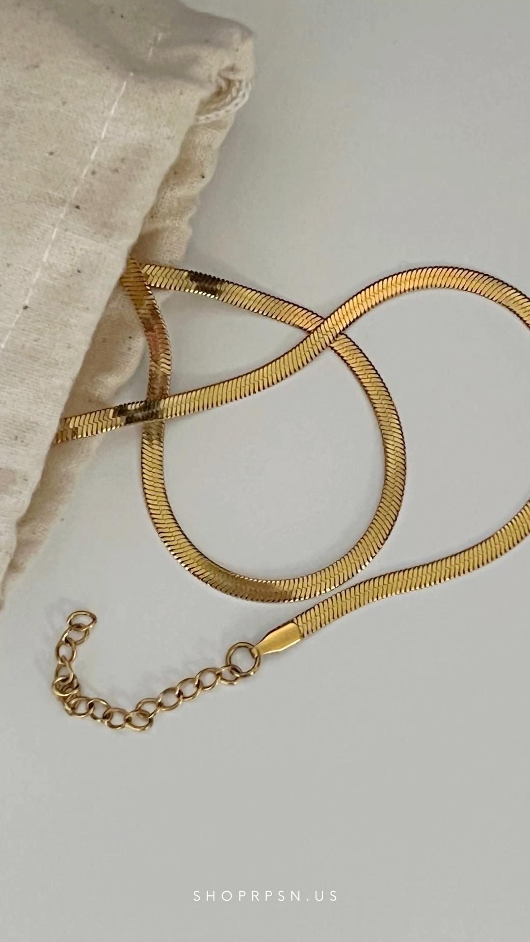 18ct Gold Plated Herringbone Snake Chain Necklace