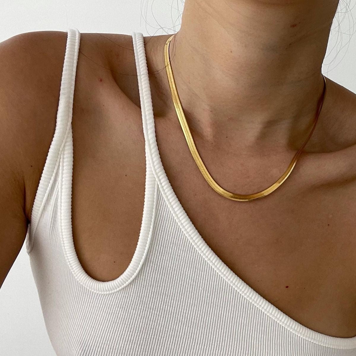 18ct Gold Plated Herringbone Snake Chain Necklace