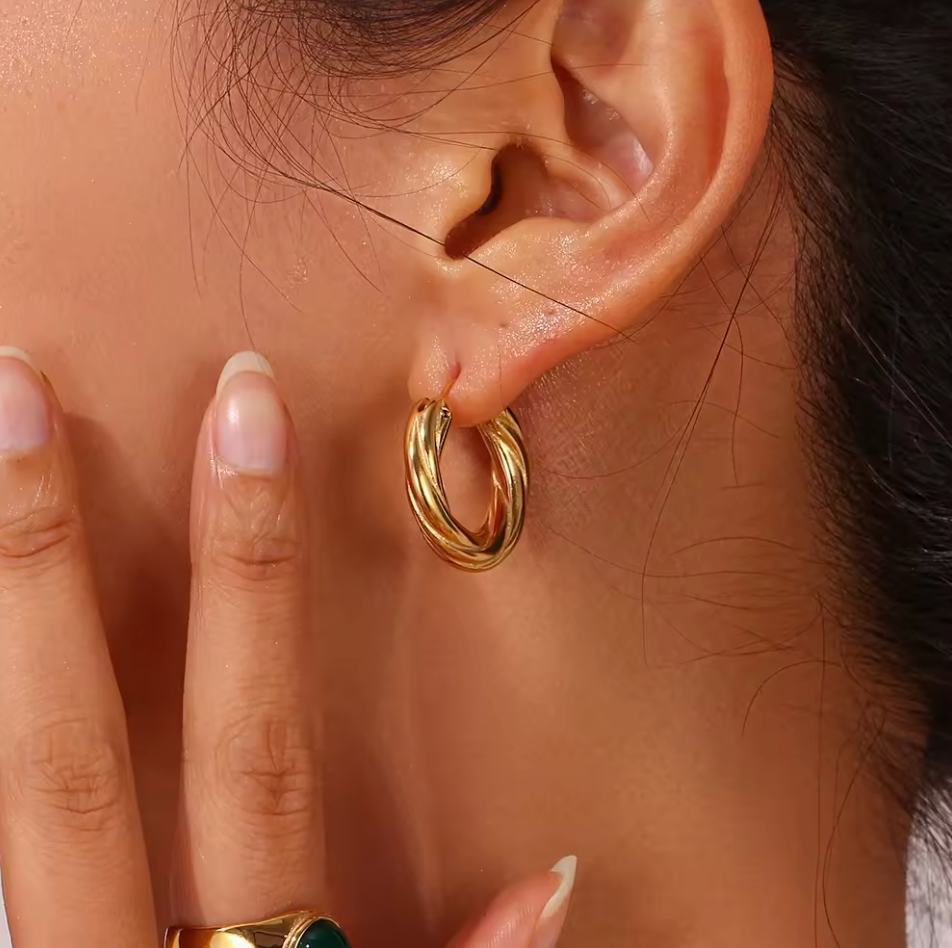 18ct Gold Plated Twisted Hoop Earrings