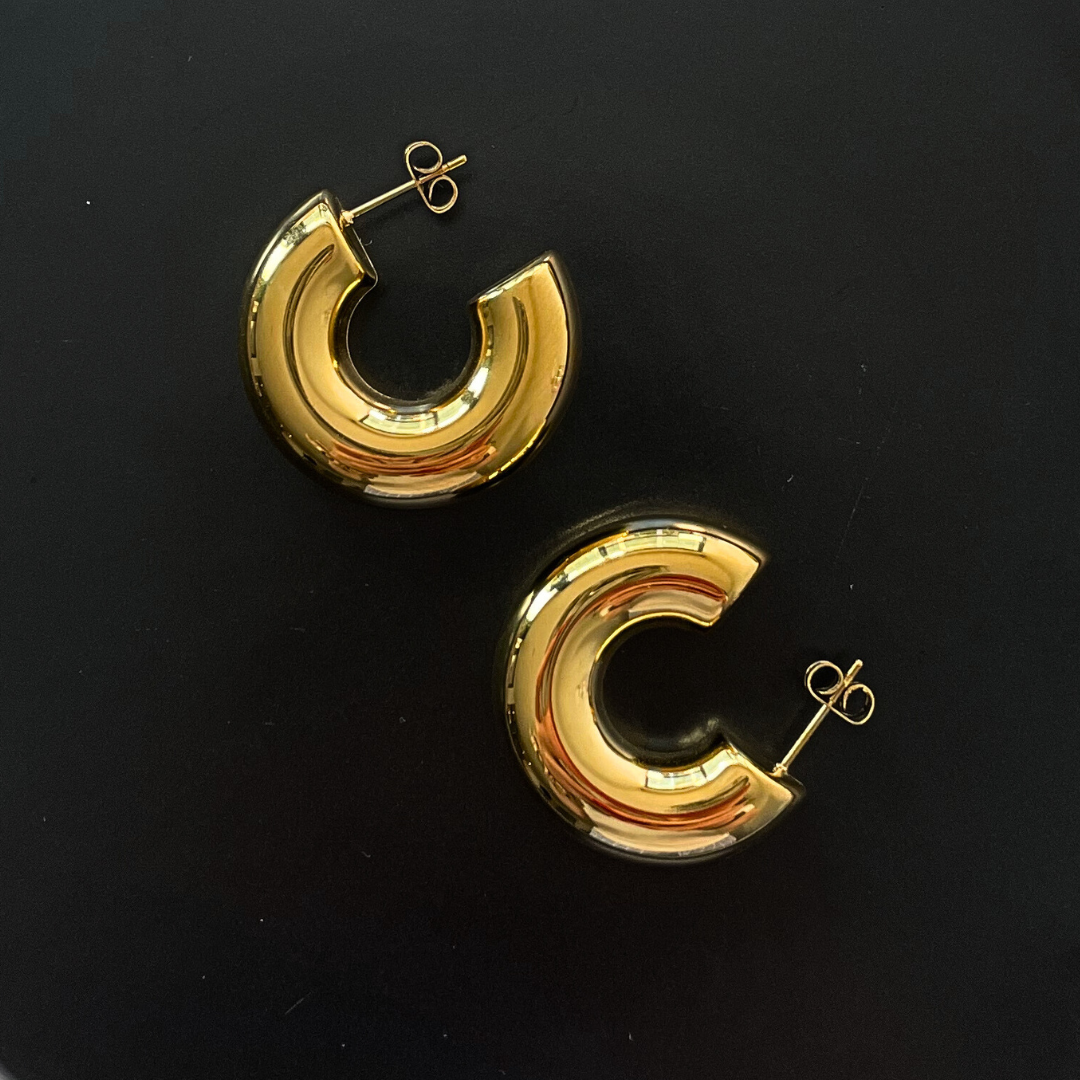 18ct Gold Plated Chunky Hoop Statement Earrings