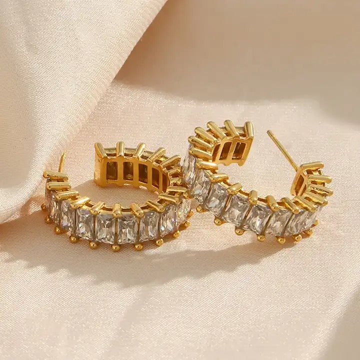 18ct Gold Plated Cuban Zirconia Earrings