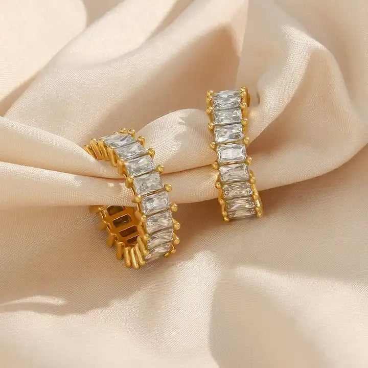 18ct Gold Plated Cuban Zirconia Earrings