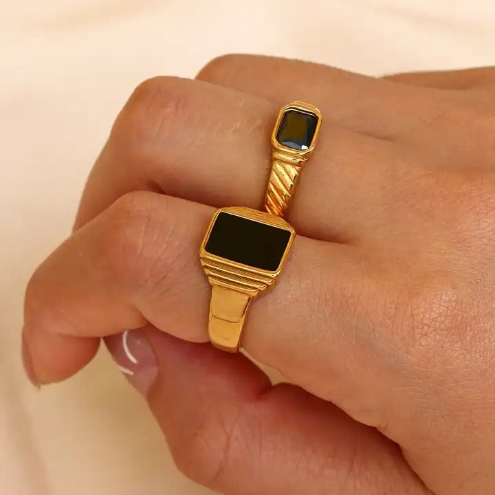 18ct Gold Plated Cuban Zircon Statement Ring