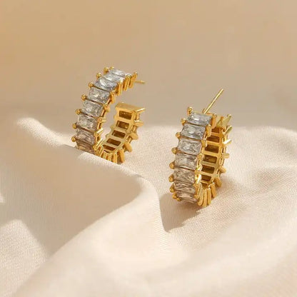 18ct Gold Plated Cuban Zirconia Earrings