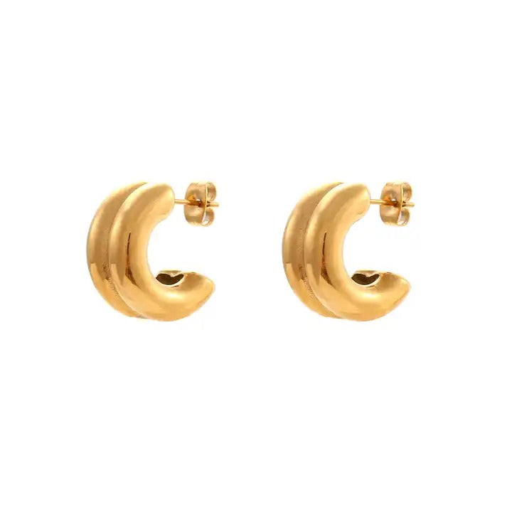 18ct Gold Plated Chunky Double Layer Earrings