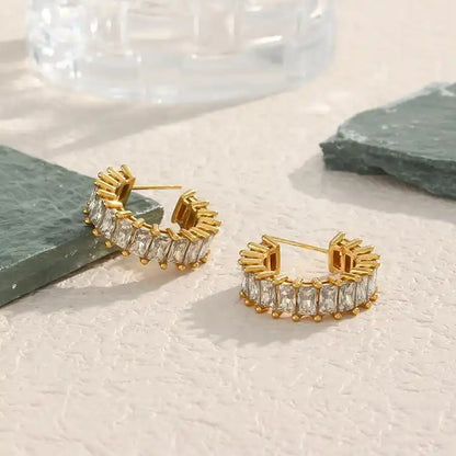 18ct Gold Plated Cuban Zirconia Earrings