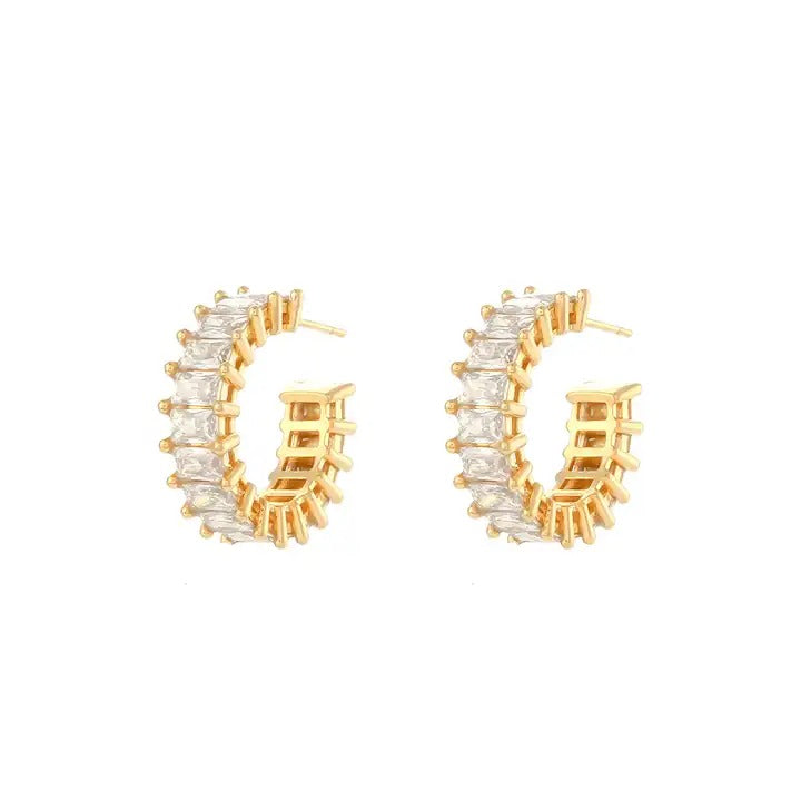 18ct Gold Plated Cuban Zirconia Earrings