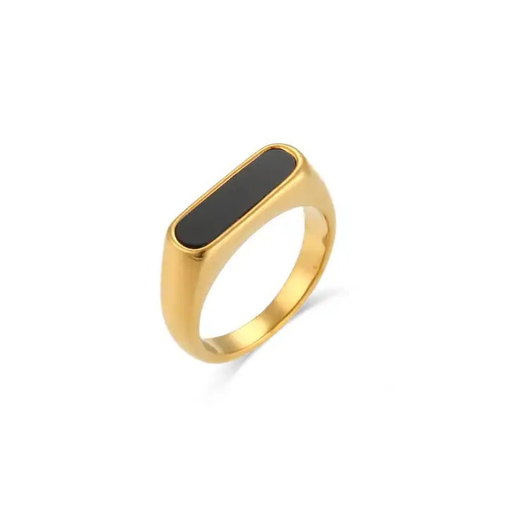 18ct Gold Plated Statement Black Stone Ring