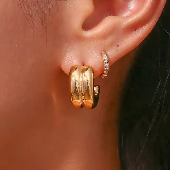Avyanna Gold Chunky Double Layer Earrings