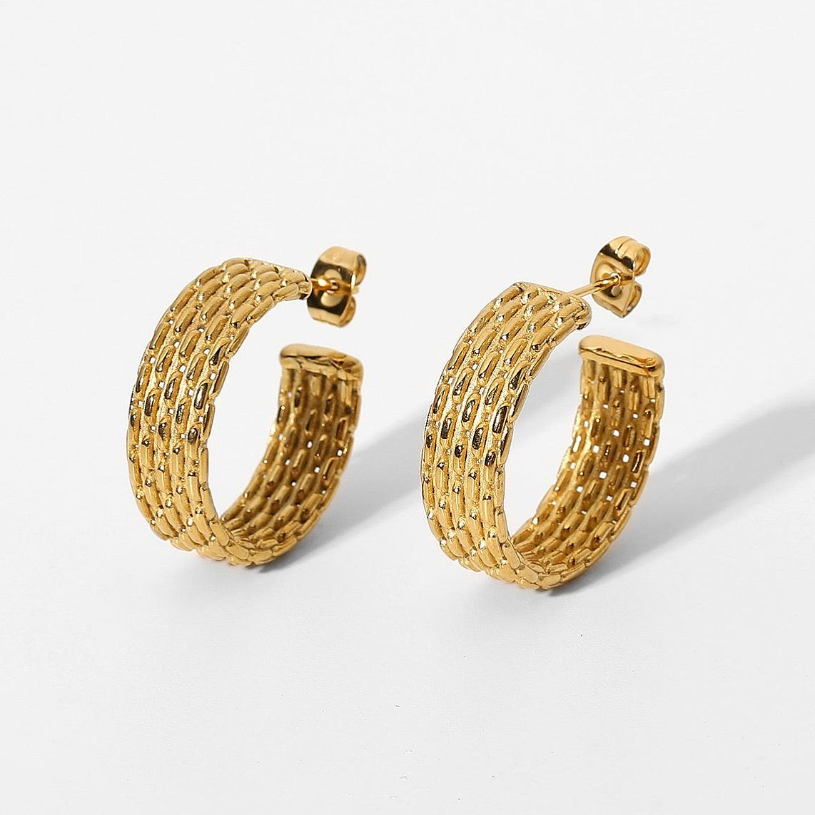 18ct Gold Plated Retro Weave Hoop Earrings