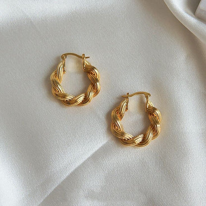 18ct Gold Plated Twisted Hoop Earrings