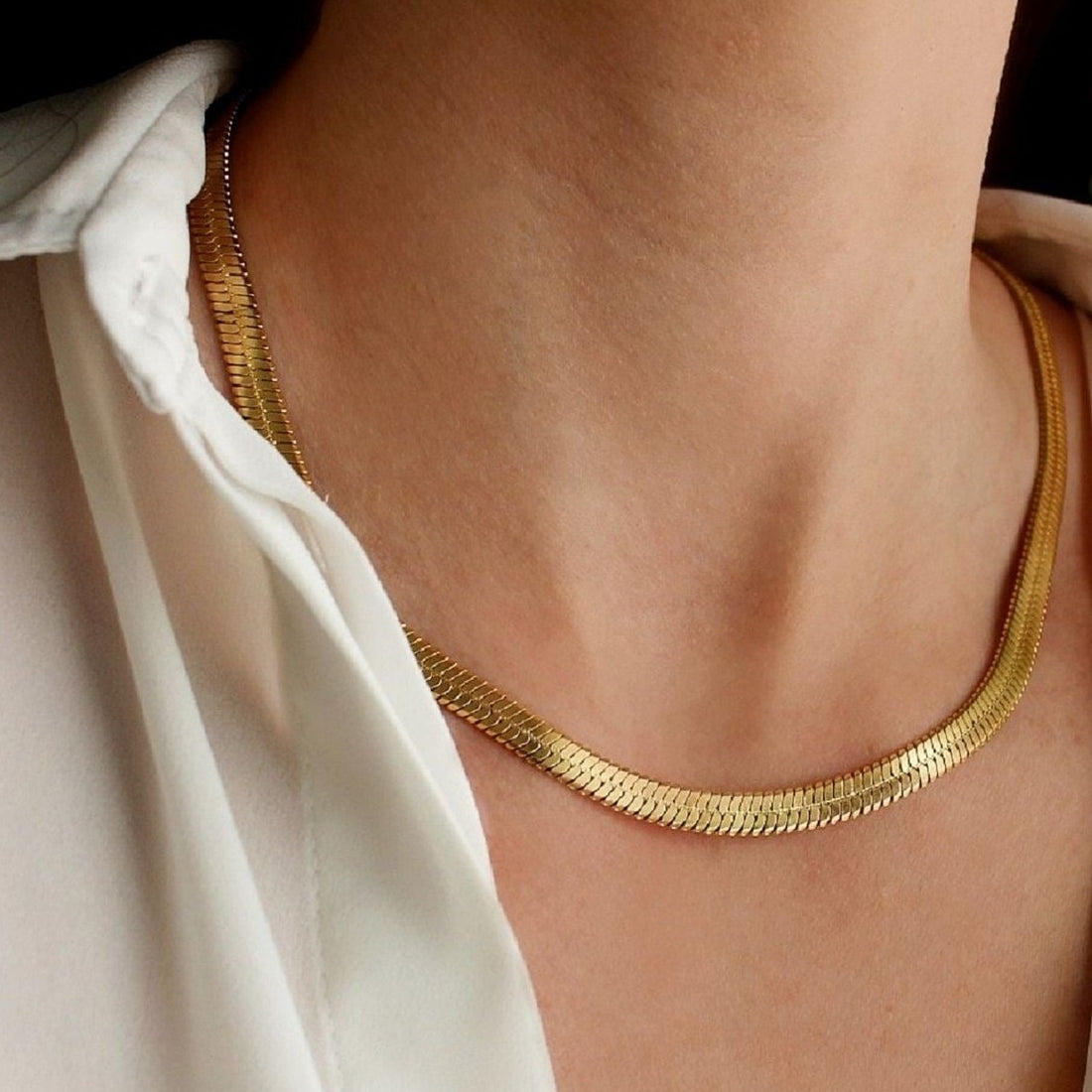 18ct Gold Plated Herringbone Snake Chain Necklace