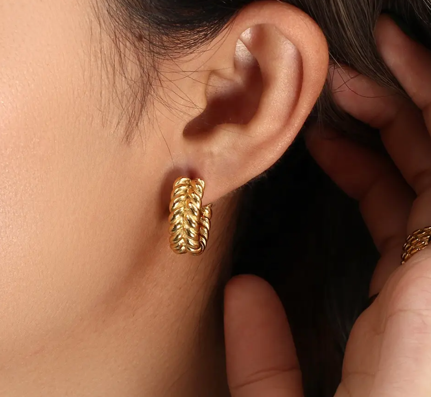 18ct Gold Plated Engraved Statement Earrings