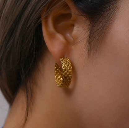 18ct Gold Plated Retro Weave Hoop Earrings