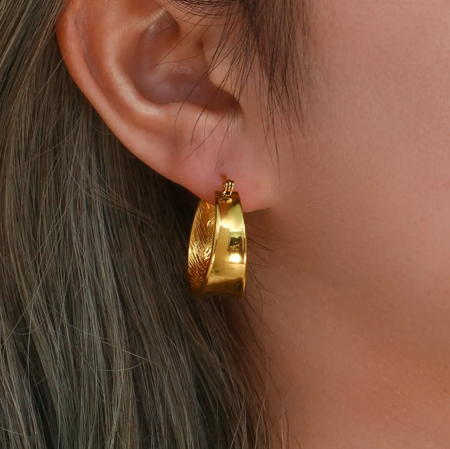 18ct Gold Plated Chunky Hoop Engraved Earrings