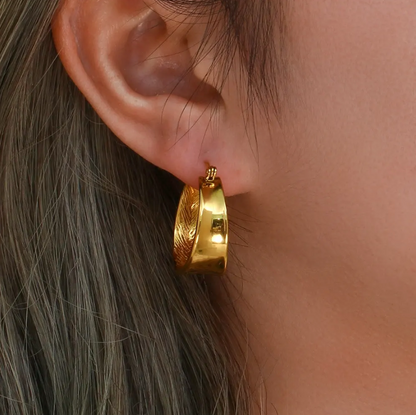 18ct Gold Plated Chunky Hoop Engraved Earrings