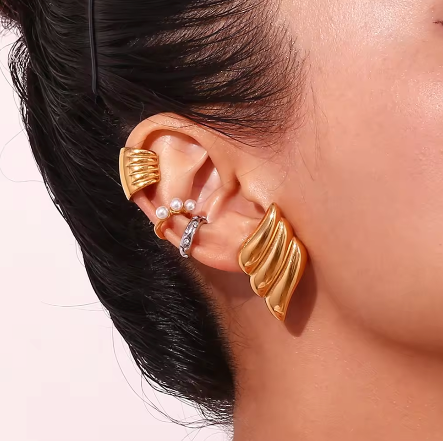 18ct Gold Plated Wave Detailing Statement Earrings