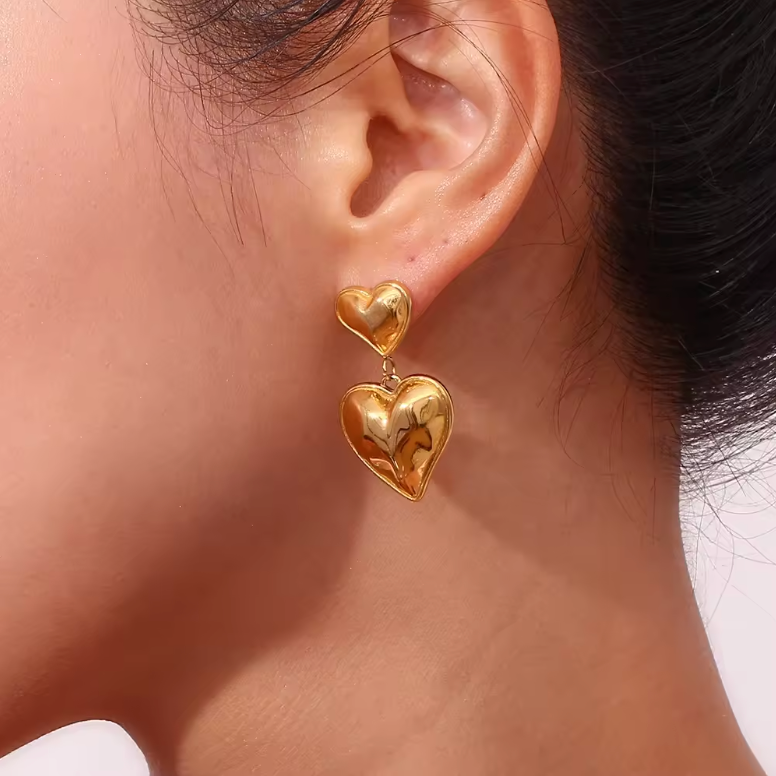 18ct Gold Plated Heart Drop Earrings