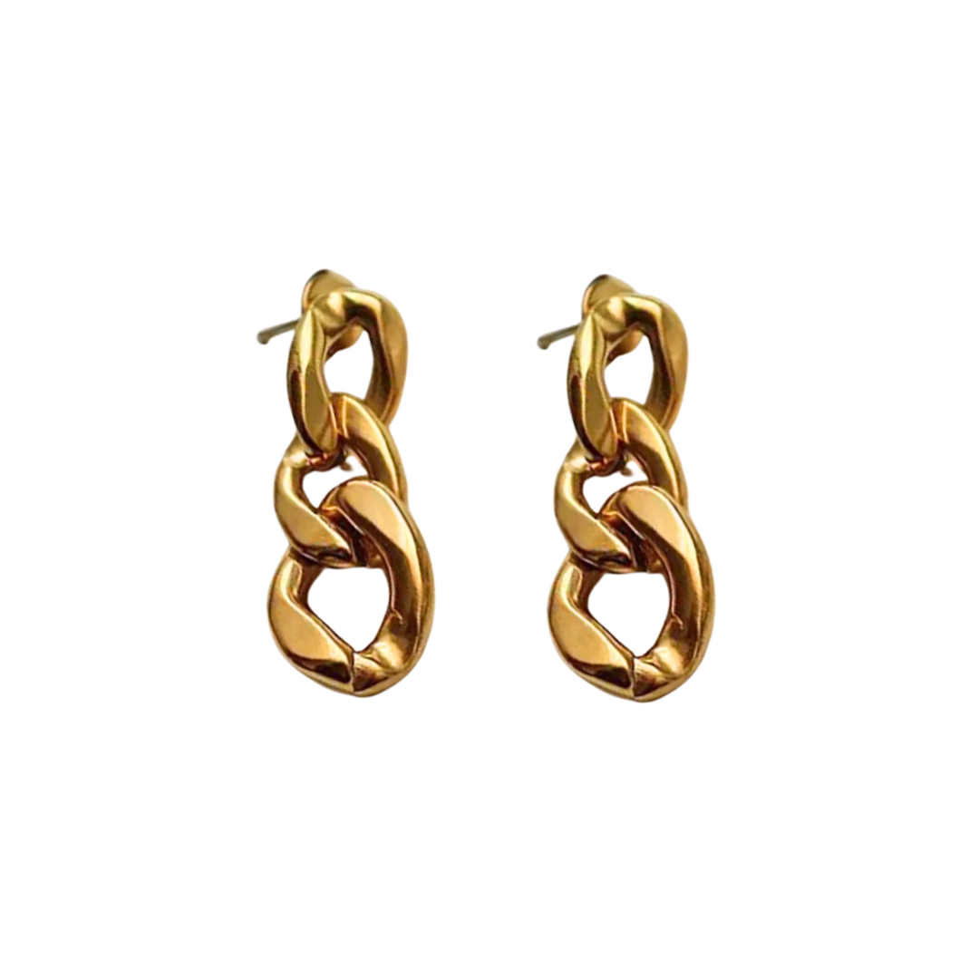 18ct Gold Plated Cuban Chain Drop Earrings