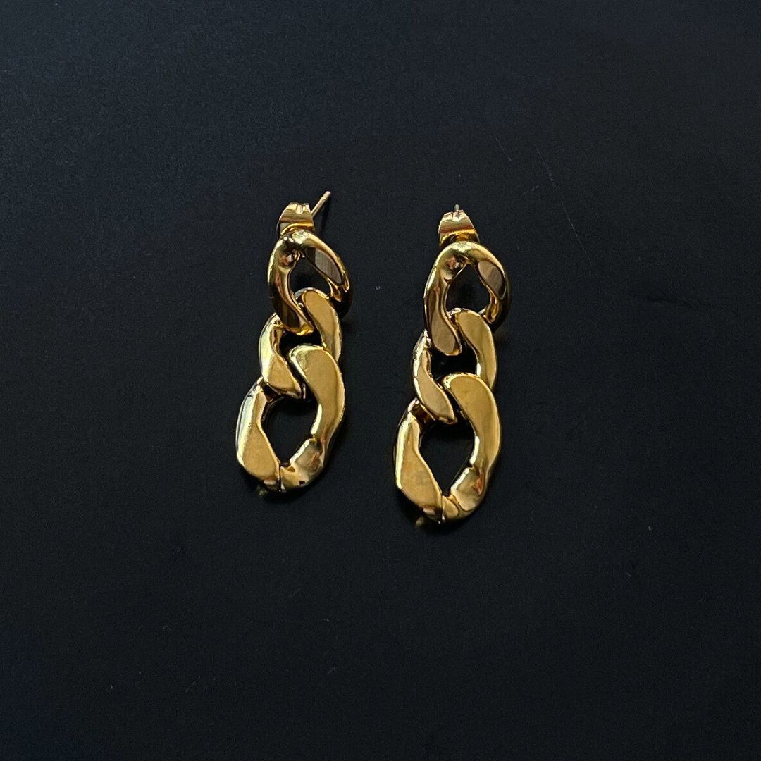 18ct Gold Plated Cuban Chain Drop Earrings