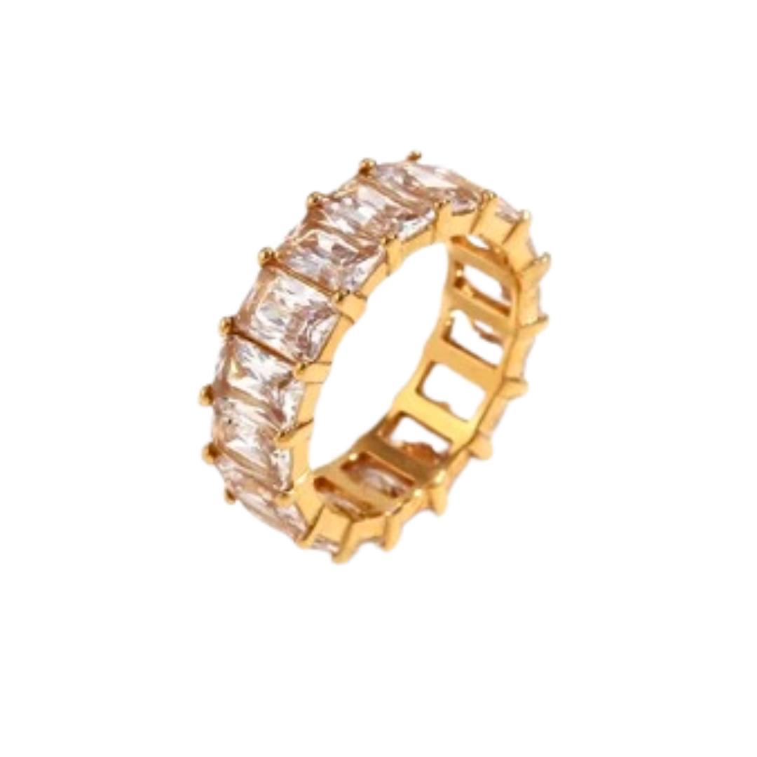 18ct Gold Plated Cuban Zirconia Statement Ring