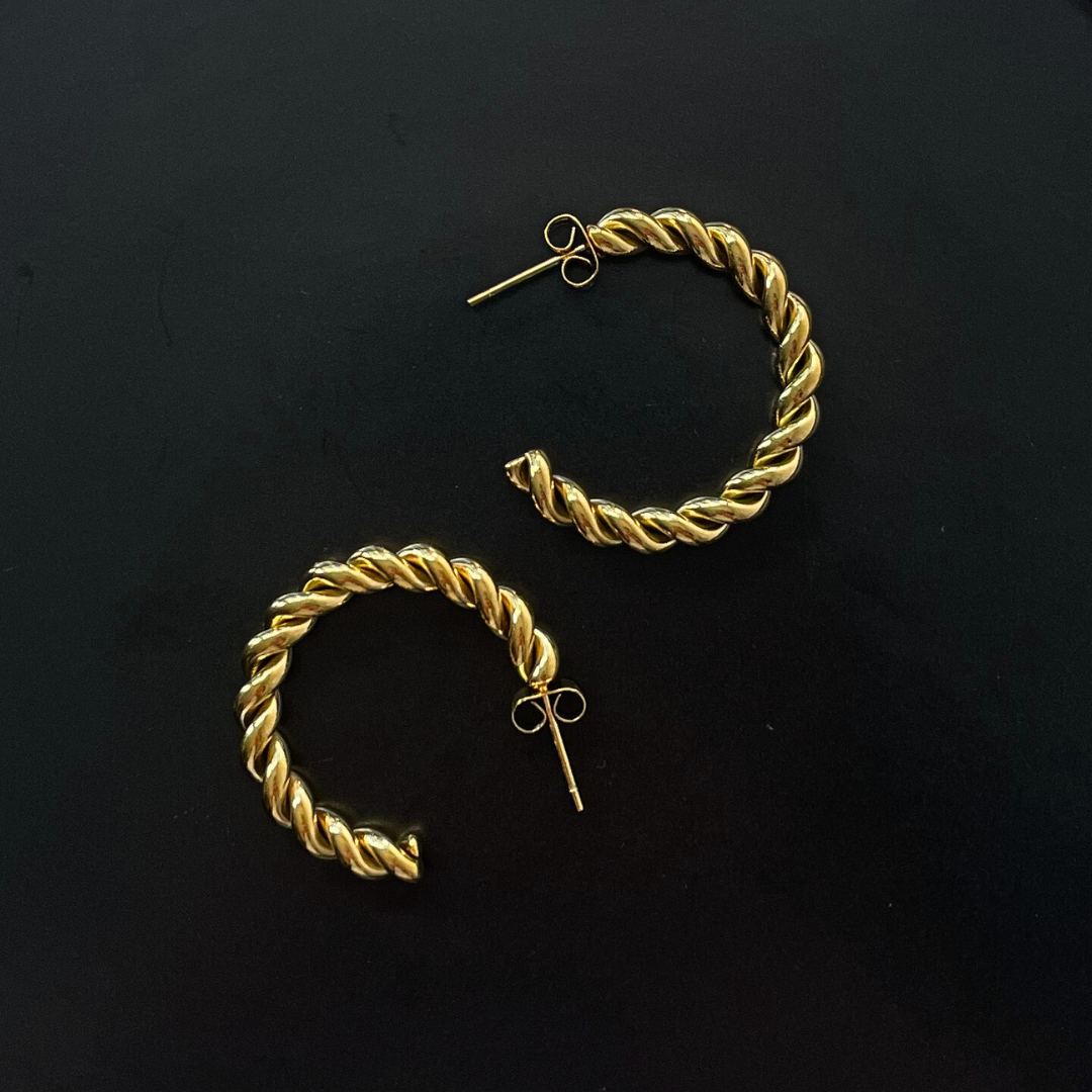 18ct Gold Plated Twisted Hoop Earrings 