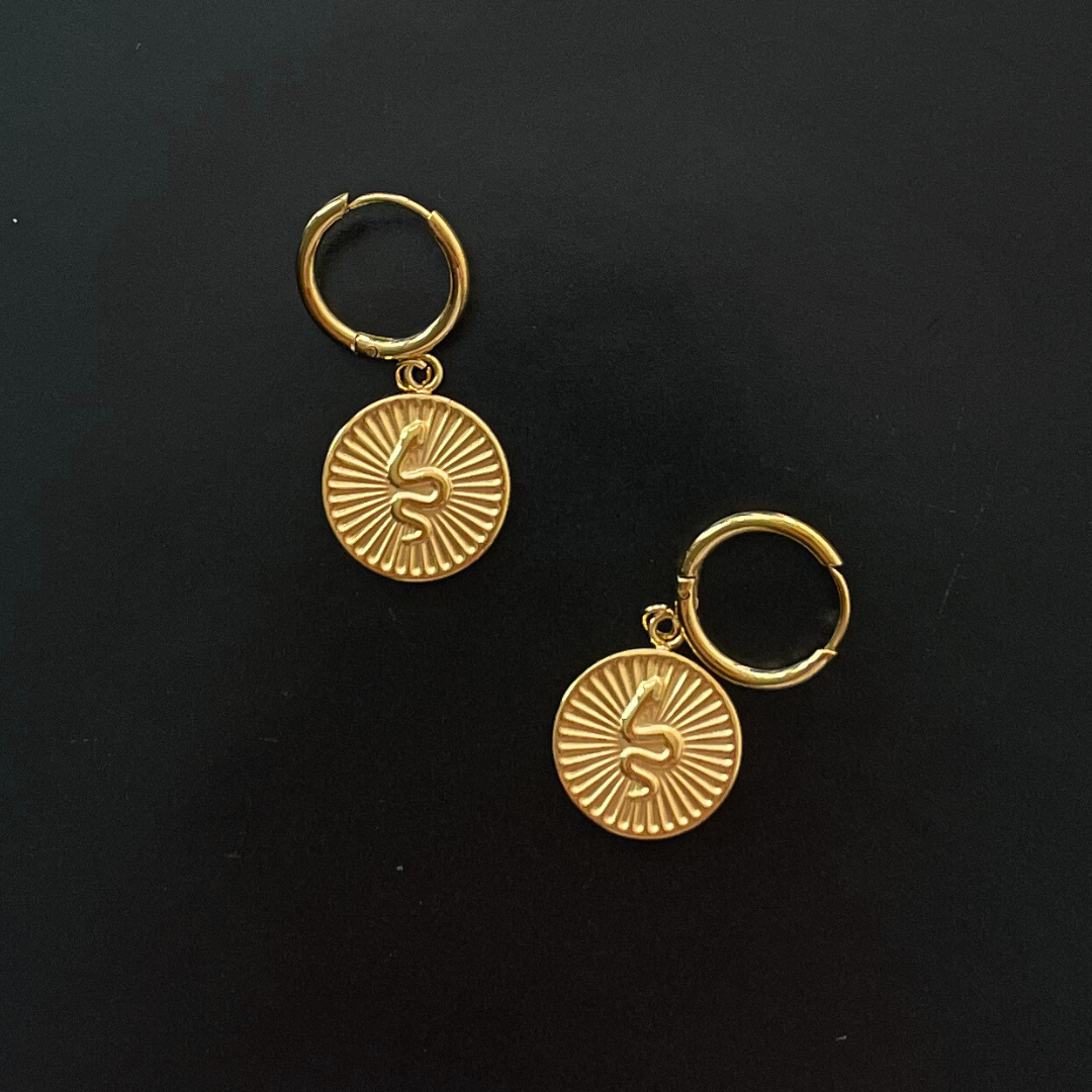 18ct Gold Plated Engraved Coin Drop Earrings