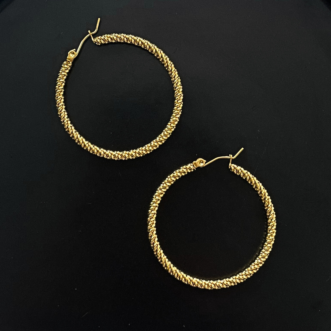 18ct Gold Plated Twisted Rope Hoop Large Earrings