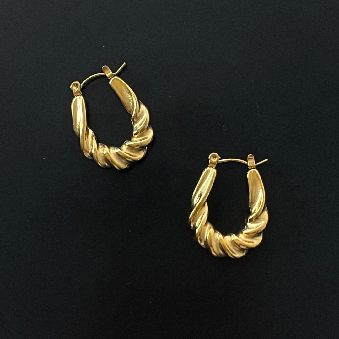 18ct Gold Plated Twisted Drop Hoop Earrings