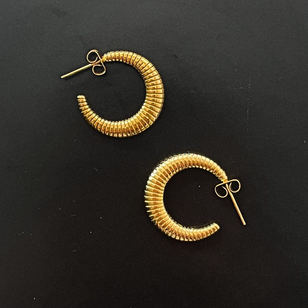 18ct Gold Plated Engraved Hoop Earrings