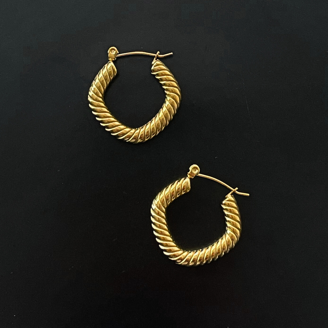 18ct Gold Plated Chunky Twist Square Earrings