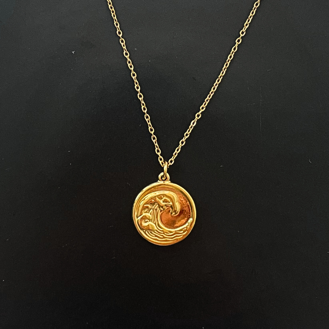 18ct Gold Plated Engraved Coin Chain Necklace