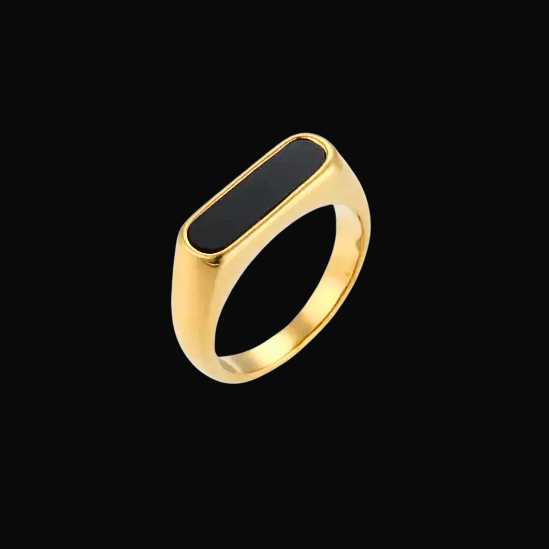18ct Gold Plated Statement Black Stone Ring