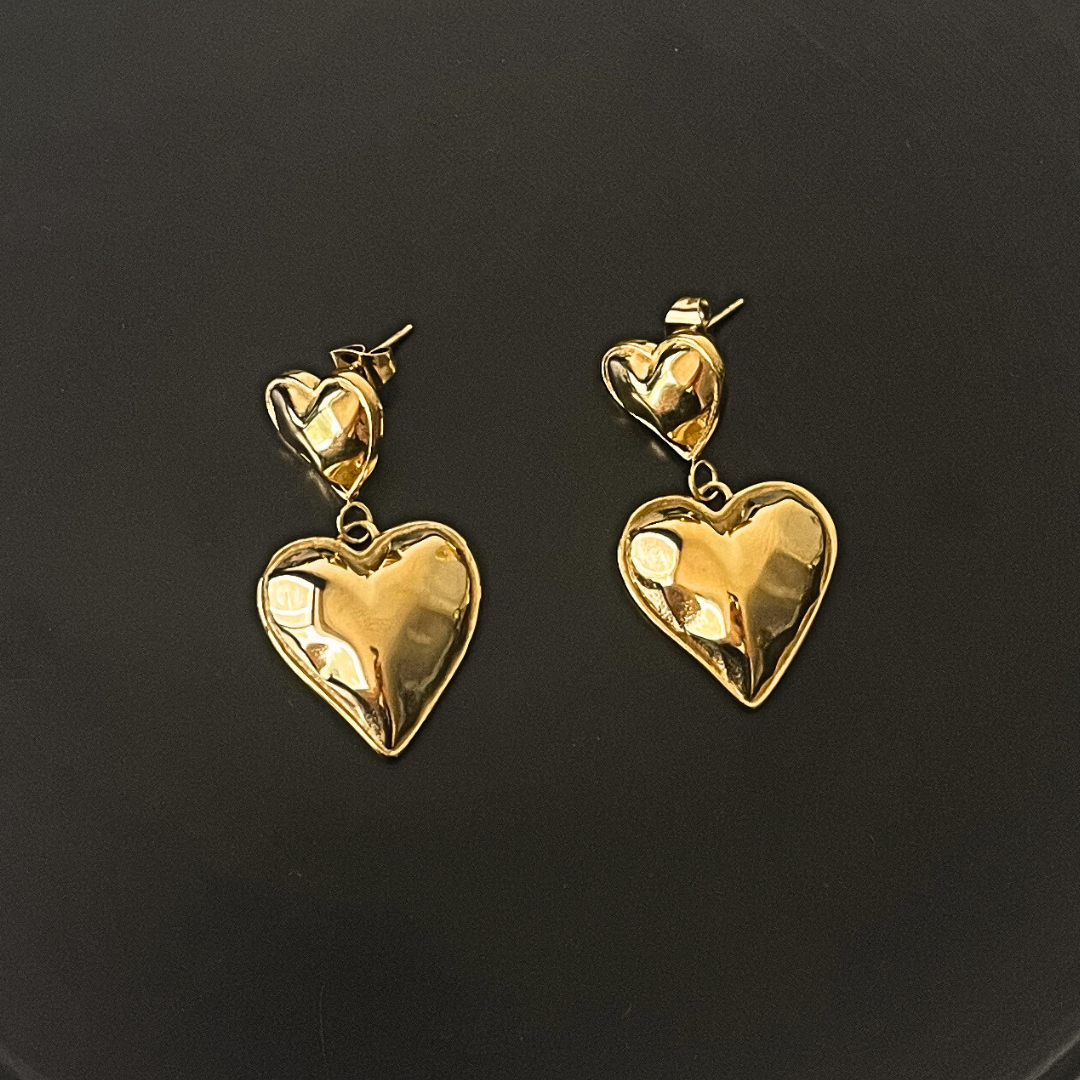 18ct Gold Plated Heart Drop Earrings