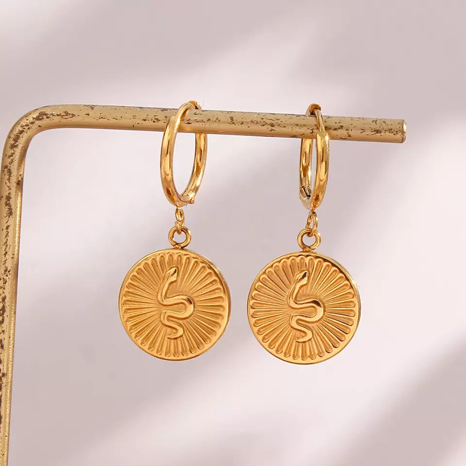 18ct Gold Plated Engraved Coin Drop Earrings