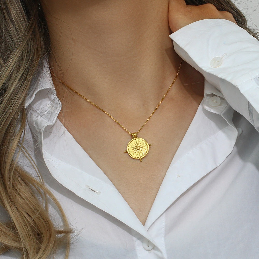 18ct Gold Plated Engraved Pendant Necklace 