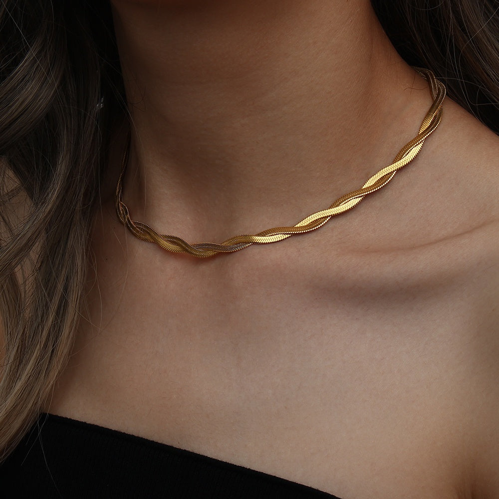 18ct Gold Plated Twisted Herringbone Snake Chain Necklace 