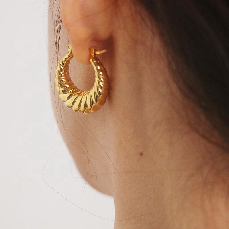 18ct Gold Plated Statement Engraved Hoop Earrings