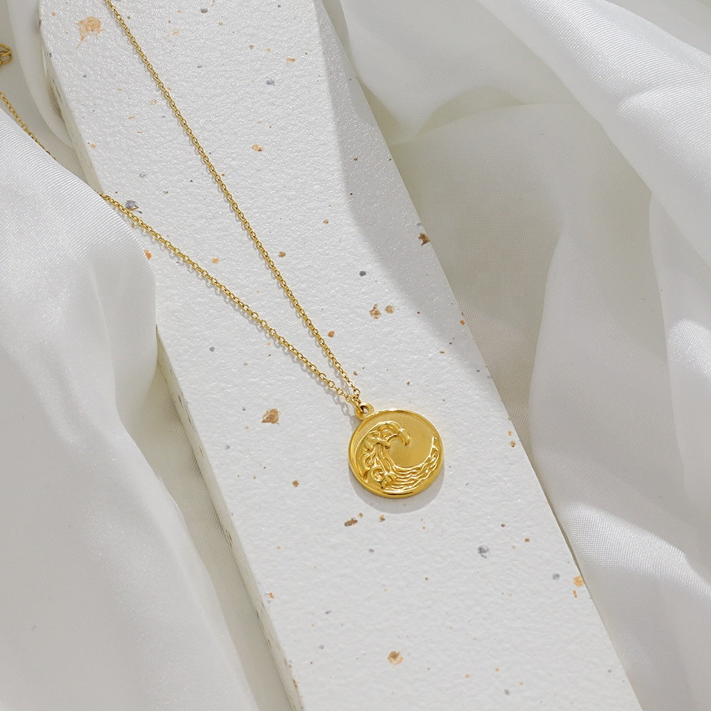 18ct Gold Plated Engraved Coin Chain Necklace