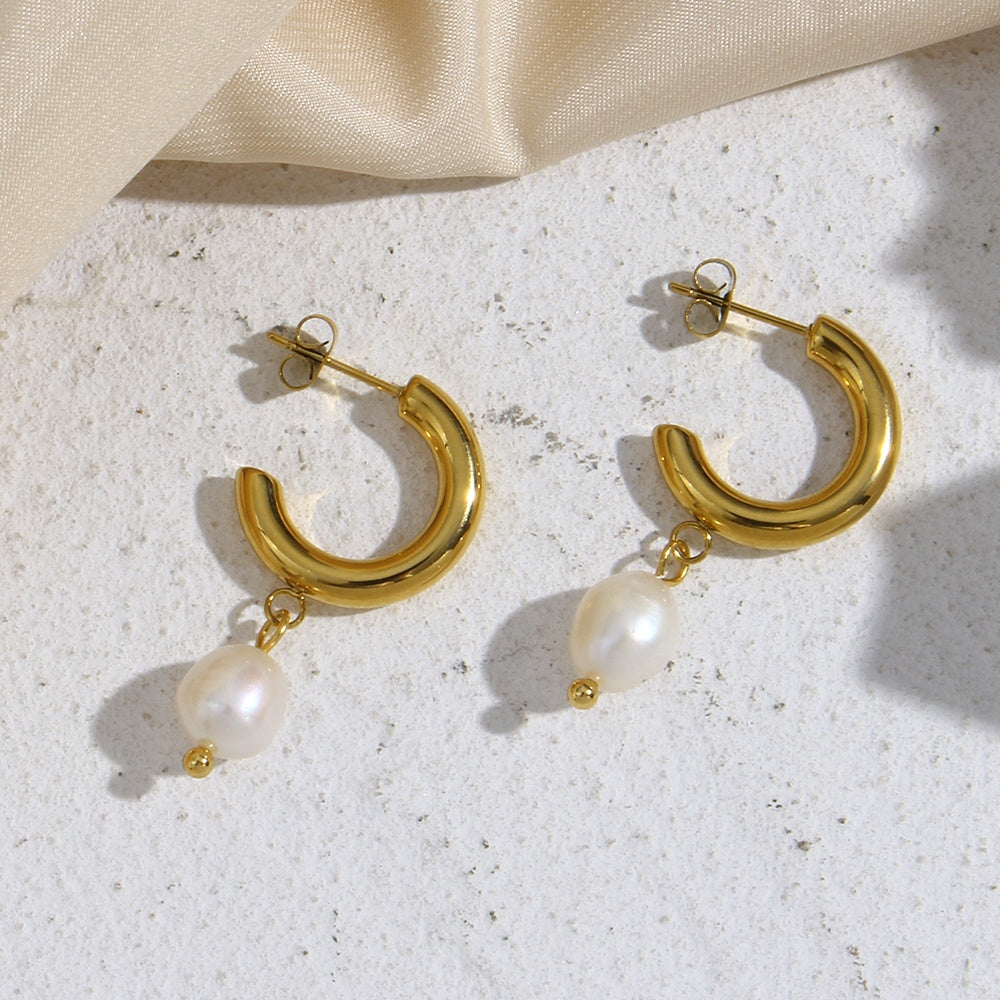 Nalda C Shape Natural Fresh Water Pearl Drop Earrings – Meraki of