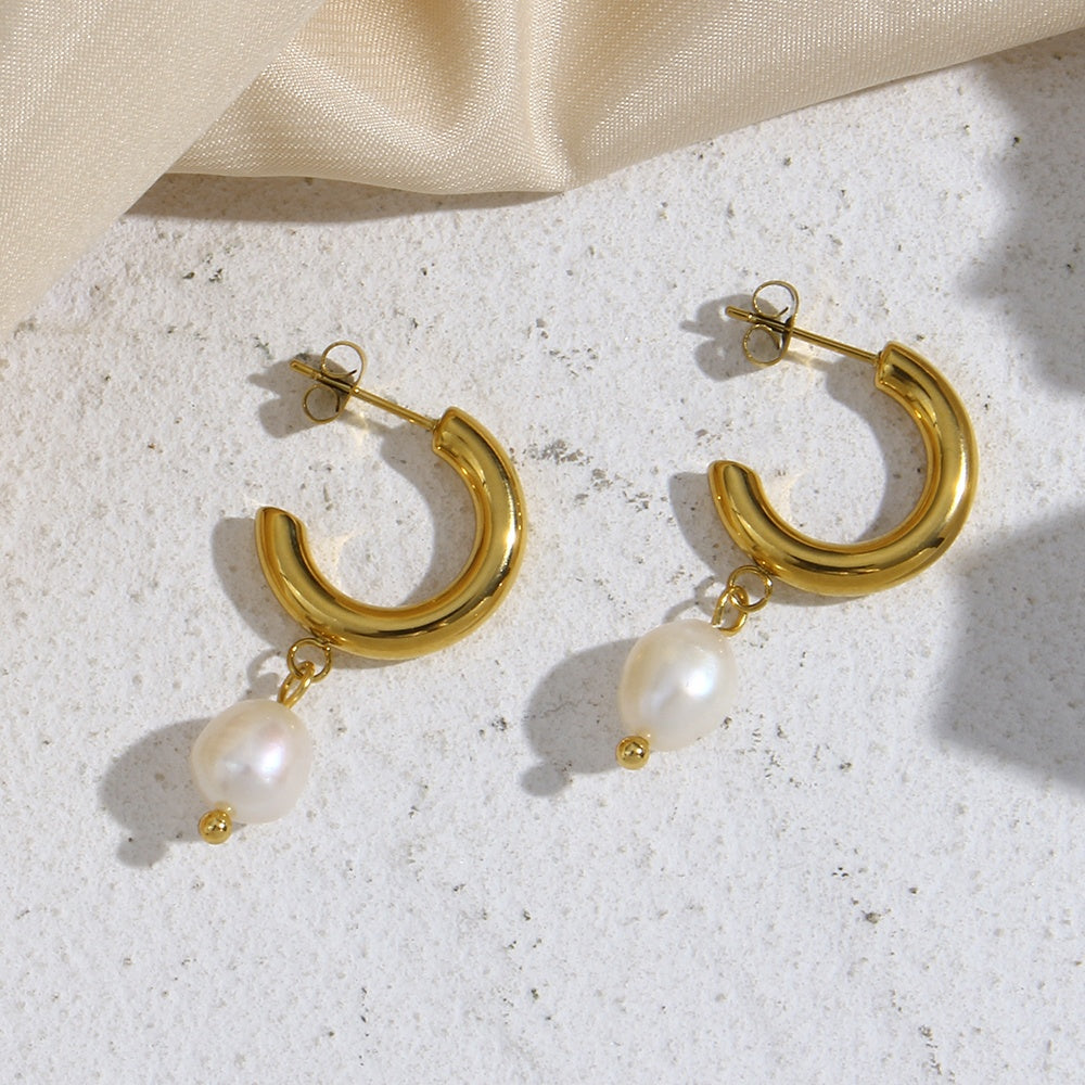 18ct Gold Plated Natural Fresh Water Pearl Drop Earrings