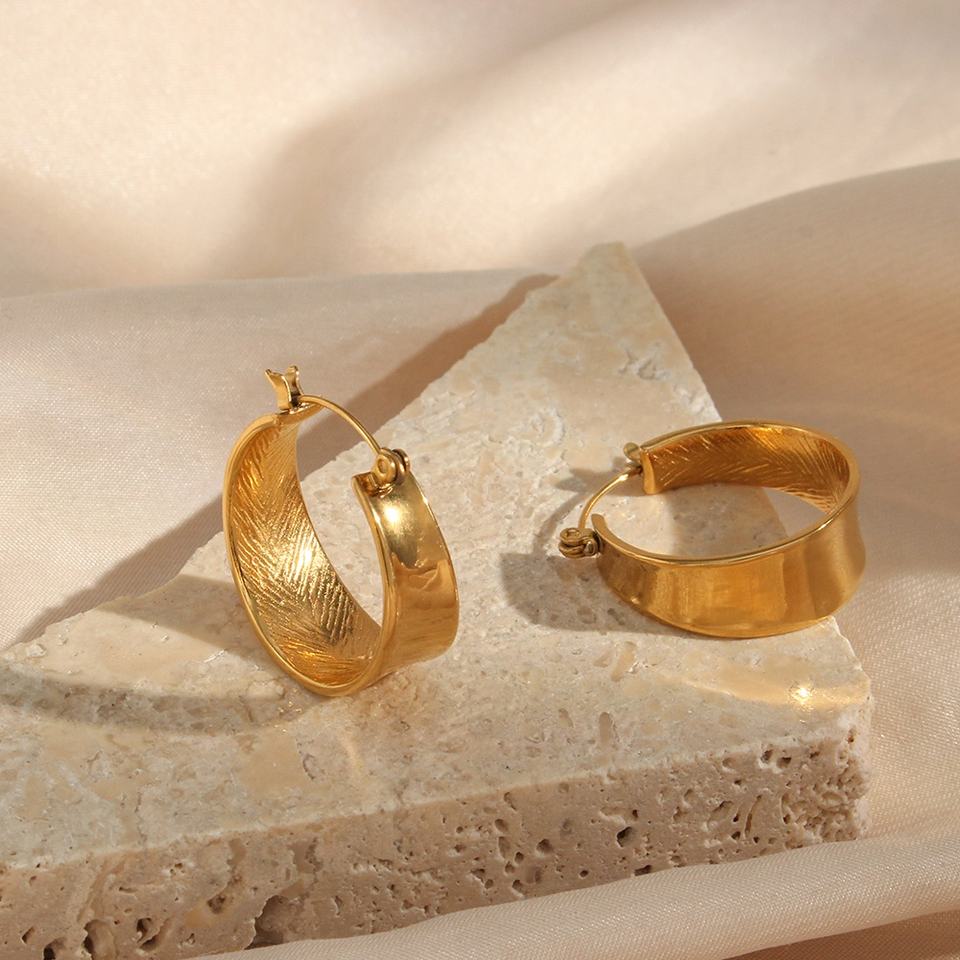 18ct Gold Plated Chunky Hoop Engraved Earrings