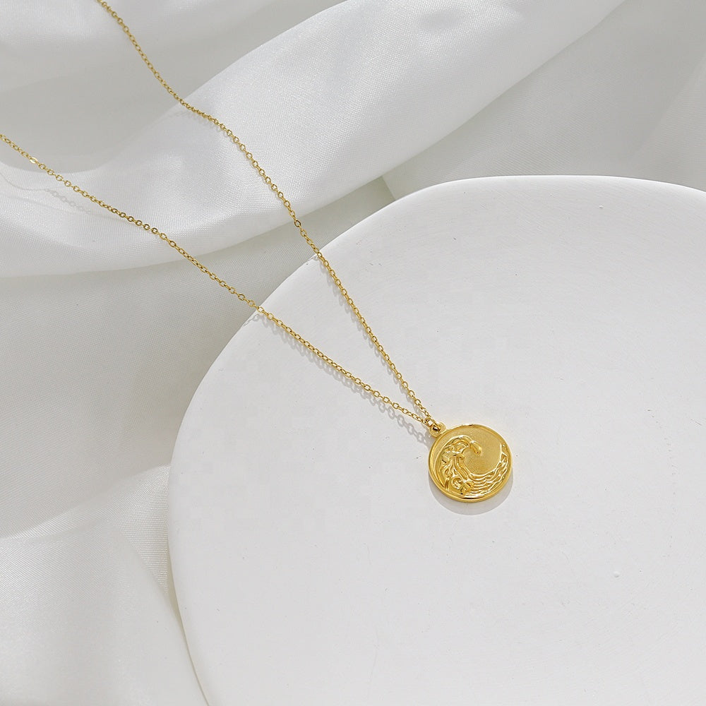 18ct Gold Plated Engraved Coin Chain Necklace