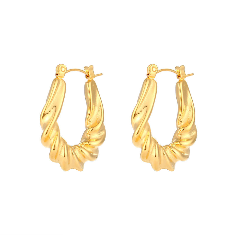 18ct Gold Plated Twisted Drop Hoop Earrings