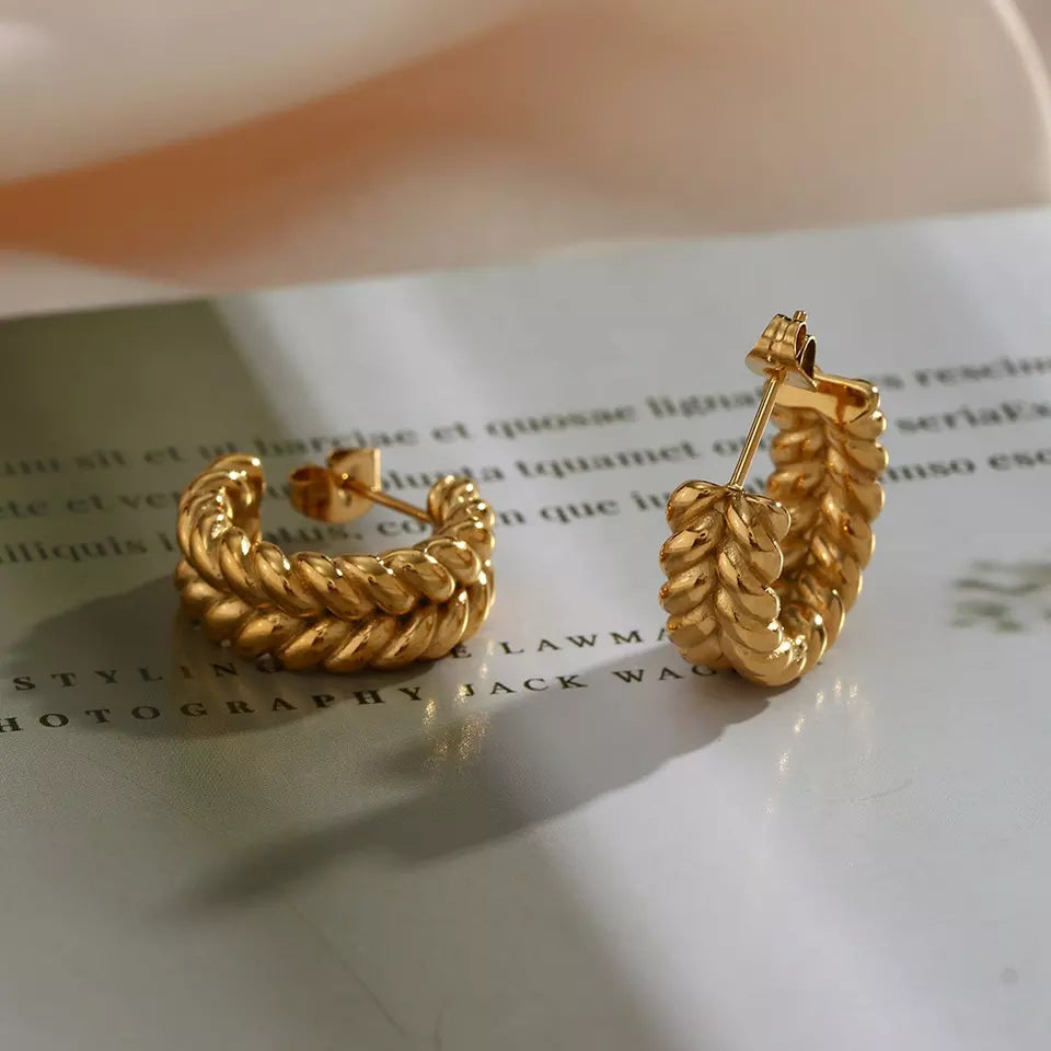 18ct Gold Plated Engraved Statement Earrings