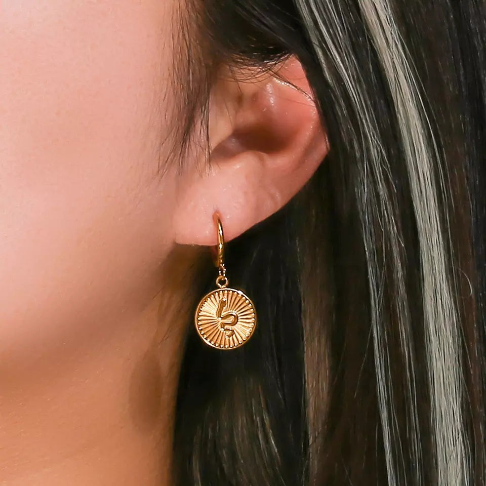 18ct Gold Plated Engraved Coin Drop Earrings