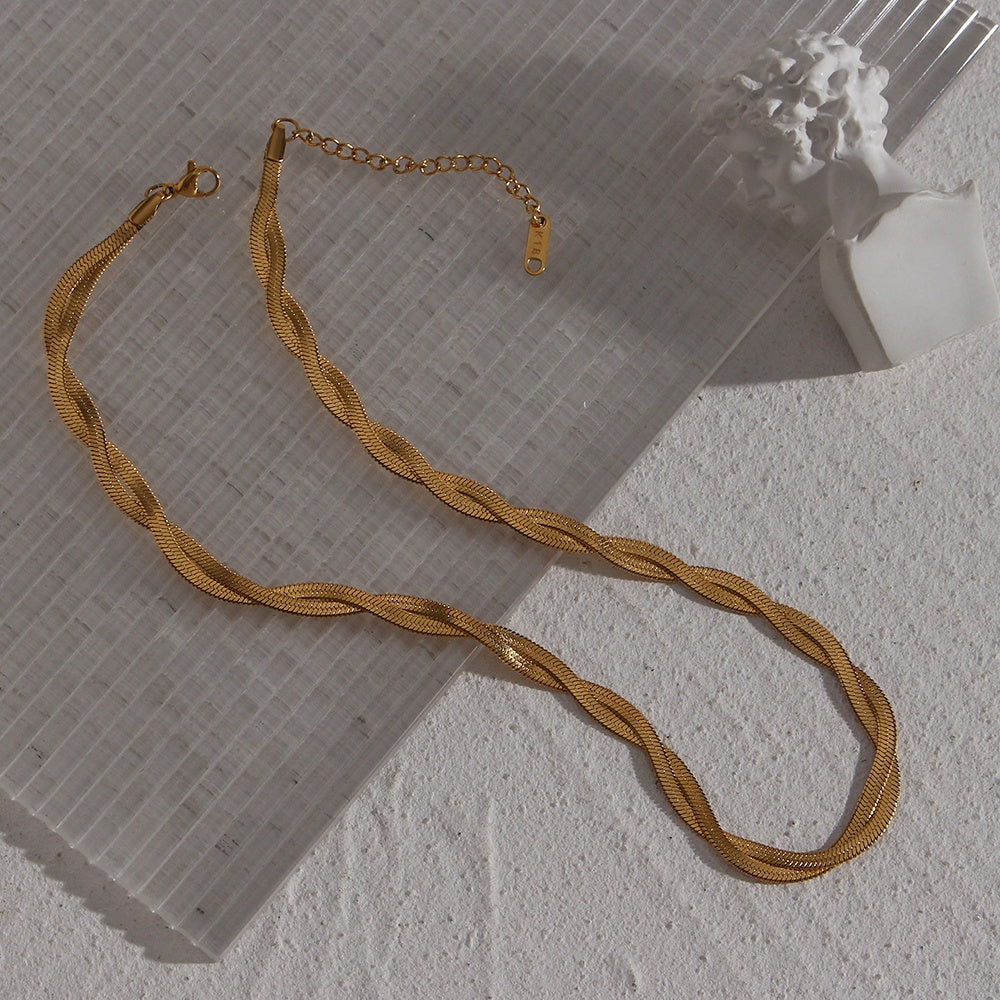 18ct Gold Plated Twisted Herringbone Snake Chain Necklace 