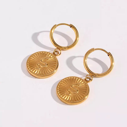 18ct Gold Plated Engraved Coin Drop Earrings