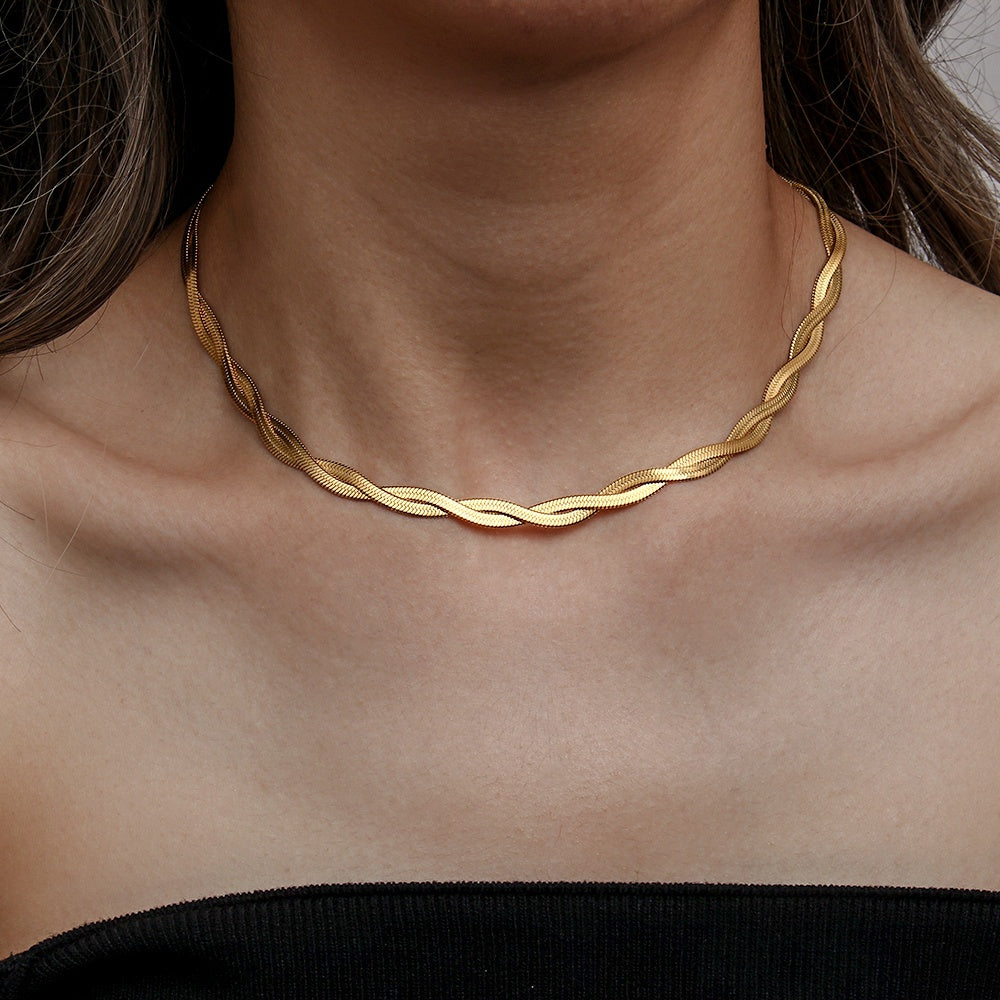 18ct Gold Plated Twisted Herringbone Snake Chain Necklace